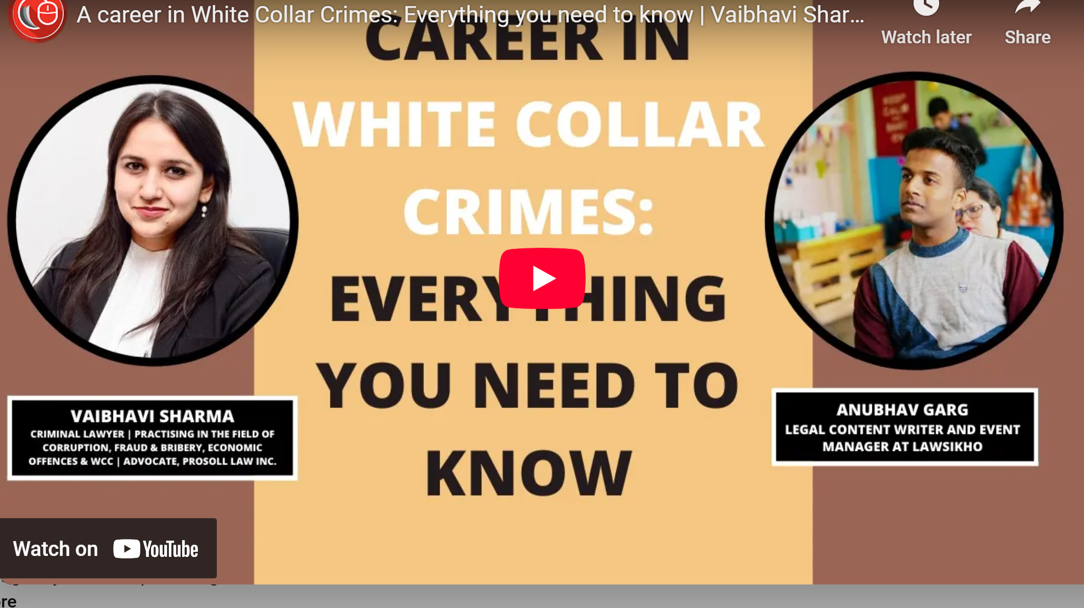 Associate Partner, Vaibhavi Sharma, was invited to conduct a webinar on ‘Career In White Collar Crimes: Everything You Need To Know’ by the team of Lawsikho, for giving direction and career guidance to law aspirants.