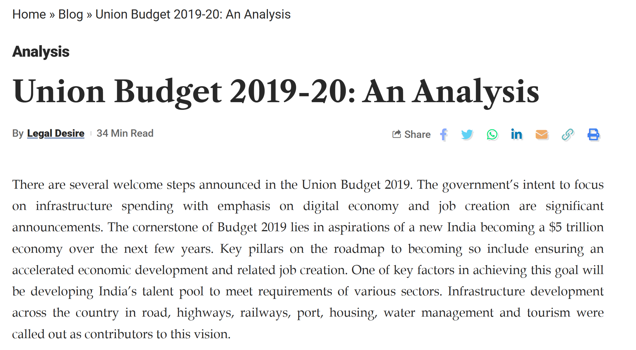 Union Budget 2019-20: An Analysis